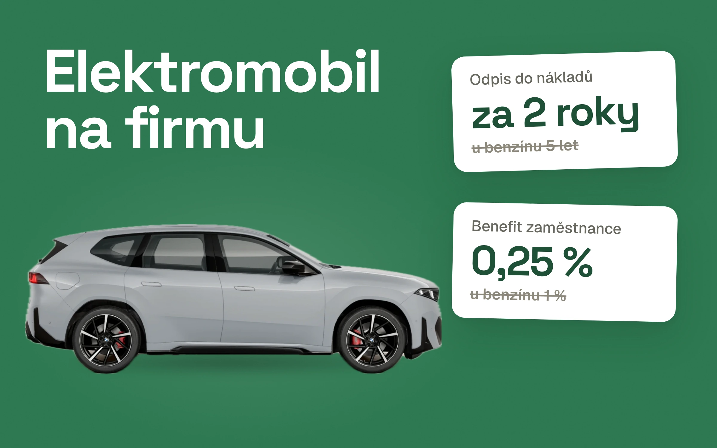 Elektromobil na firmu 2026: odpis za 2 roky a benefit 0,25 %